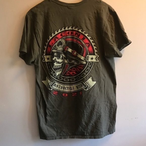 men’s size L army green T-shirt with large emblem on back and smaller on chest. - Picture 3 of 4